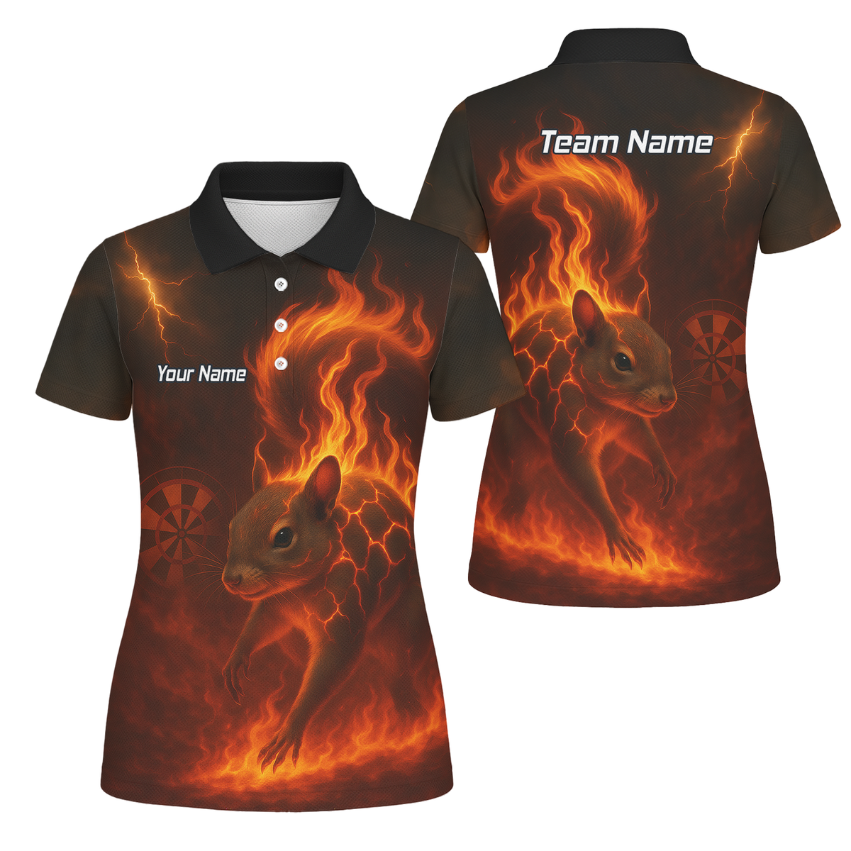 Personalised Flaming Squirrel Dart Polo Shirt Black Red For Men G7659 main image - polo No