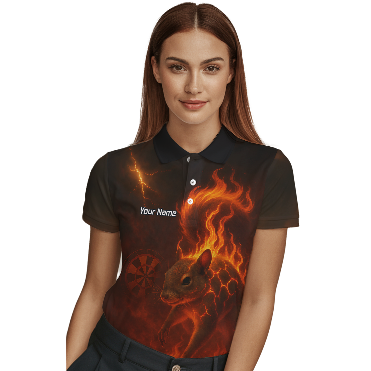 Personalised Flaming Squirrel Dart Polo Shirt Black Red For Men G7659 additional image 3