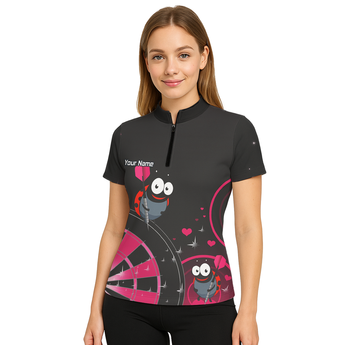 Personalised Ladybug Darts Polo Shirt Black Pink For Men E3635 additional image 5