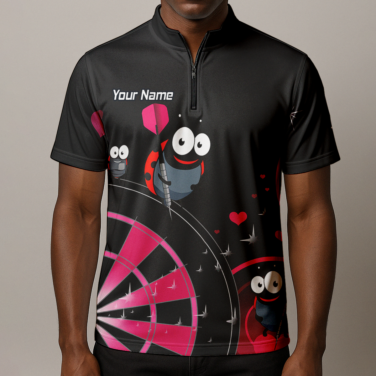 Personalised Ladybug Darts Polo Shirt Black Pink For Men E3635 additional image 8
