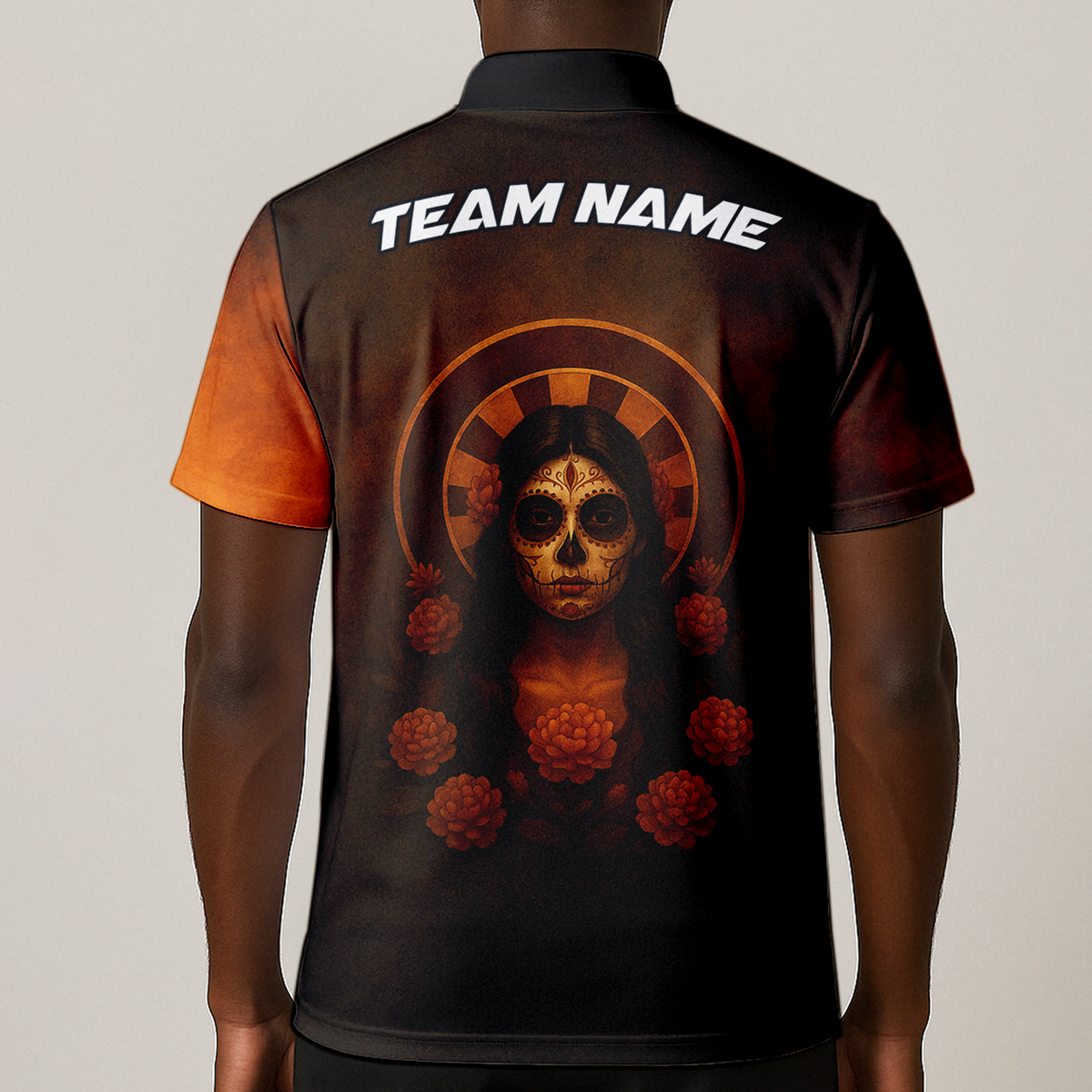 Personalized Day of the Dead Sugar Skull Darts Polo Shirt Brown Orange additional image 1