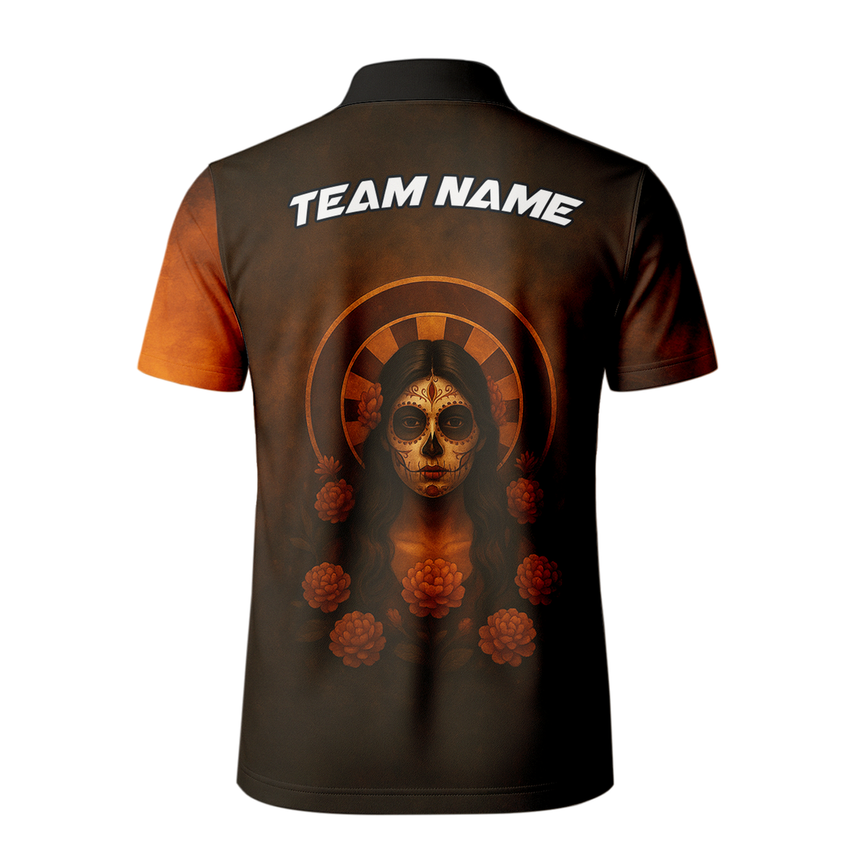 Personalized Day of the Dead Sugar Skull Darts Polo Shirt Brown Orange additional image 3