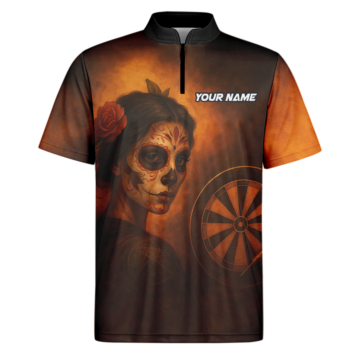 Personalized Day of the Dead Sugar Skull Darts Polo Shirt Brown Orange additional image 6
