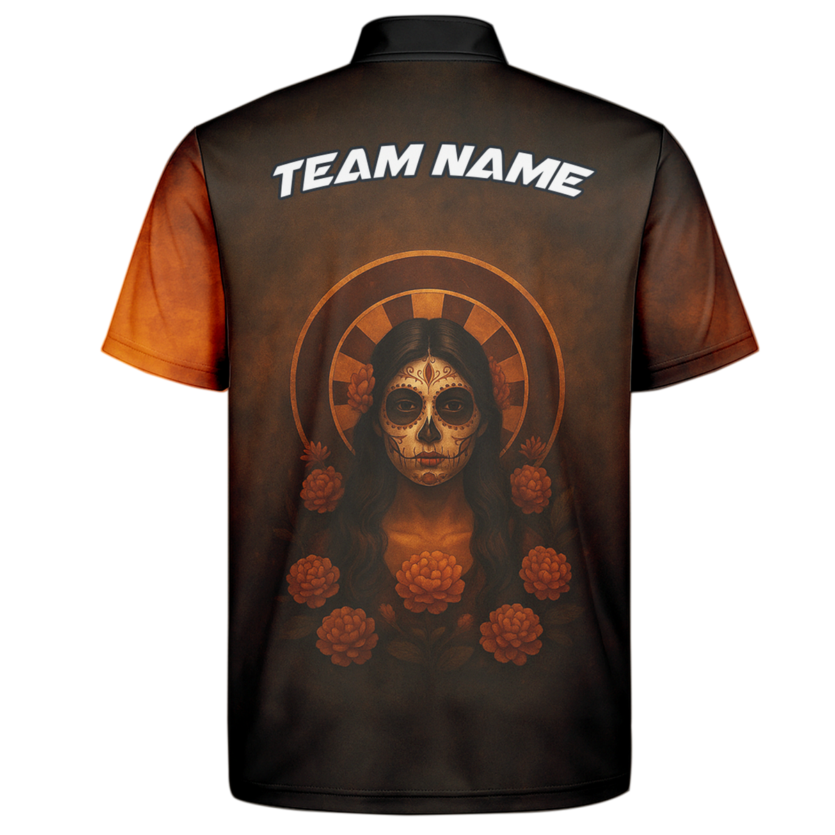 Personalized Day of the Dead Sugar Skull Darts Polo Shirt Brown Orange additional image 7