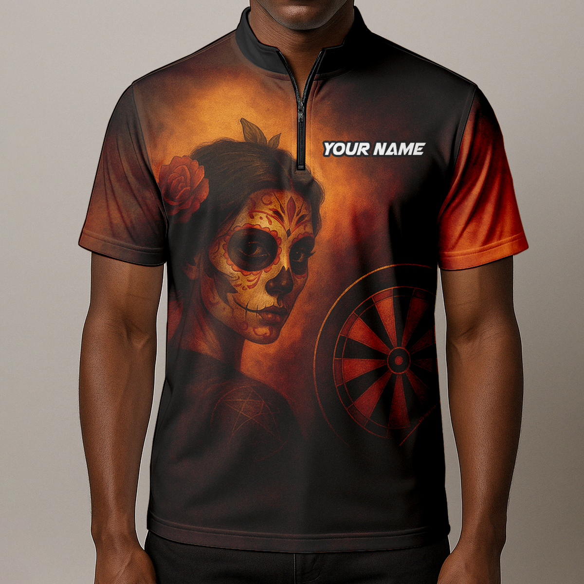 Personalized Day of the Dead Sugar Skull Darts Polo Shirt Brown Orange additional image 8