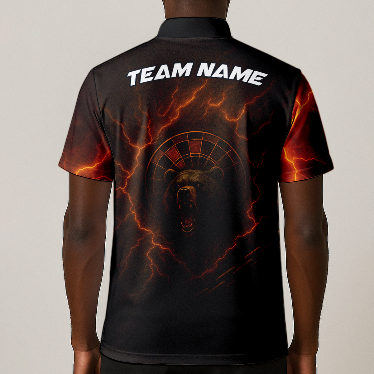 Personalized Fiery Bear Lightning Dart Polo Shirt Black Red Orange additional image 1