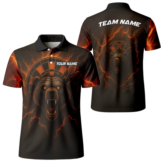 Personalized Fiery Bear Lightning Dart Polo Shirt Black Red Orange main image - polo, Pocket No