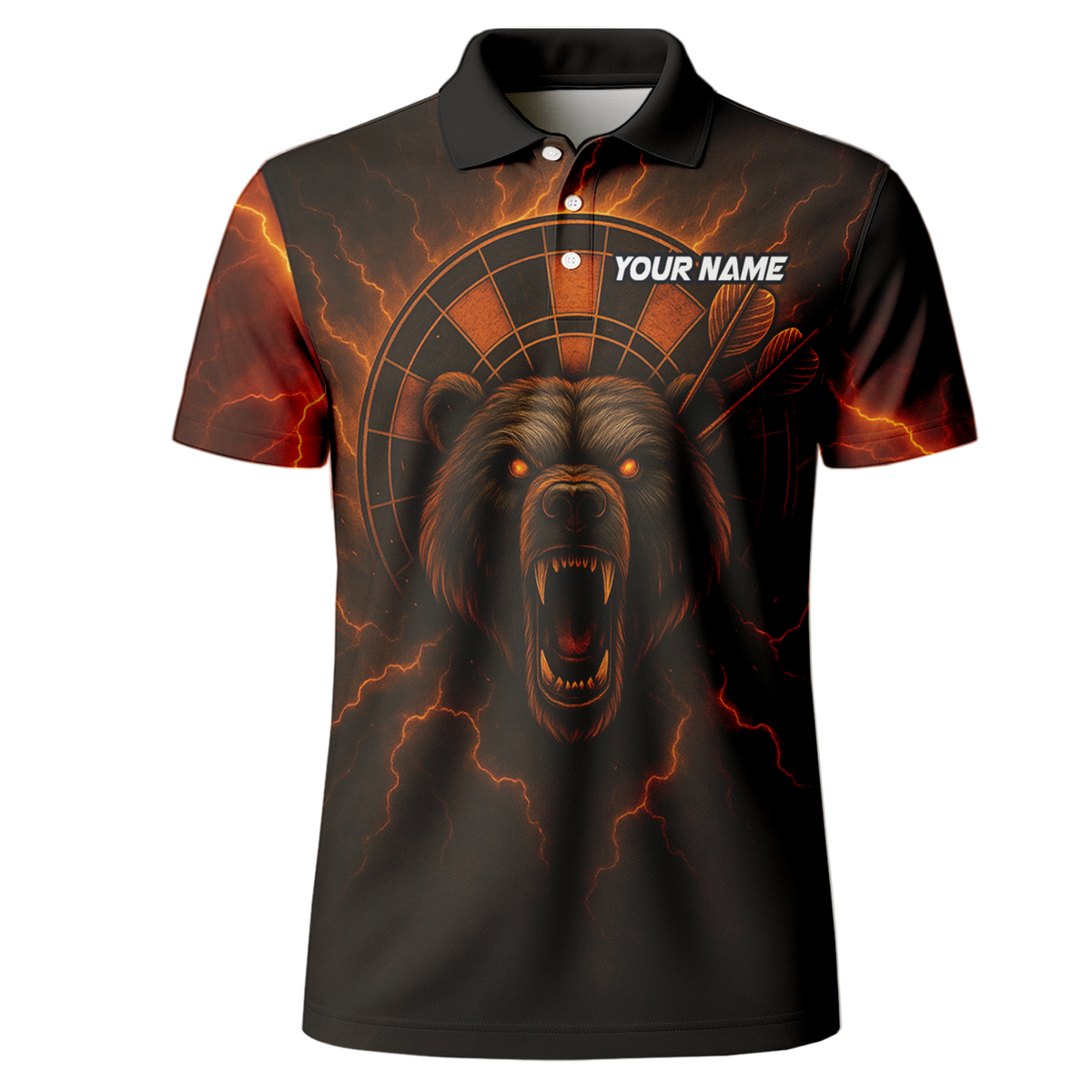 Personalized Fiery Bear Lightning Dart Polo Shirt Black Red Orange additional image 2