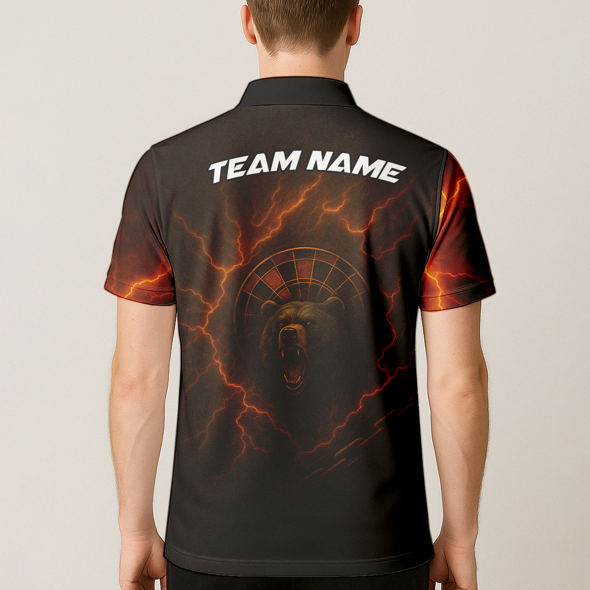 Personalized Fiery Bear Lightning Dart Polo Shirt Black Red Orange additional image 5