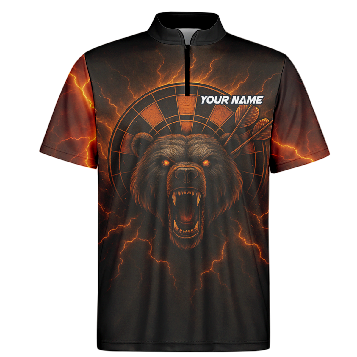 Personalized Fiery Bear Lightning Dart Polo Shirt Black Red Orange additional image 6