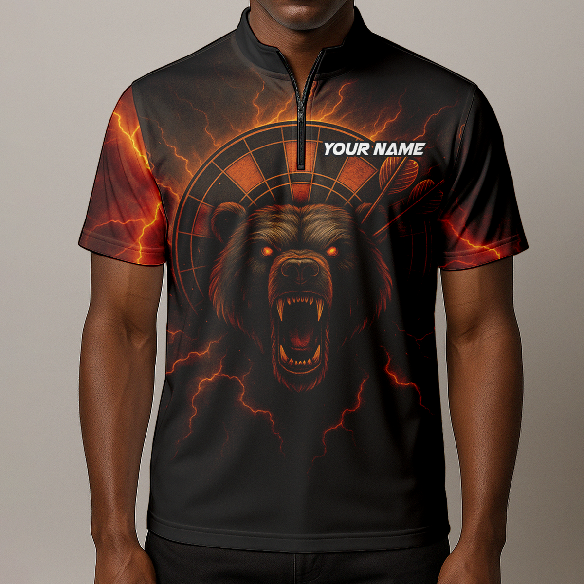 Personalized Fiery Bear Lightning Dart Polo Shirt Black Red Orange additional image 8