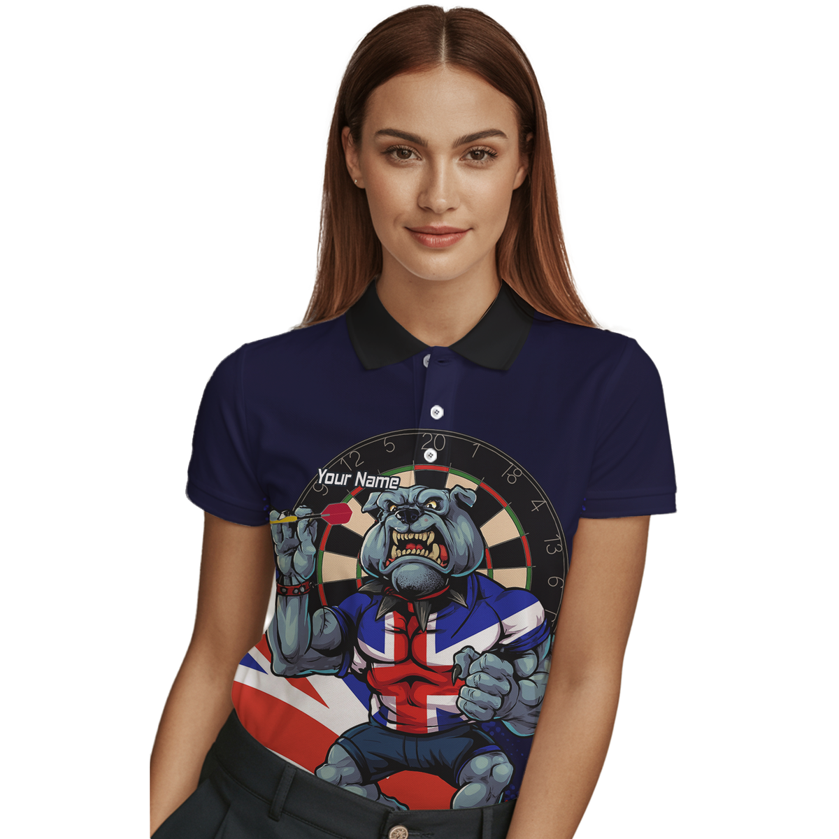 Personalised British Bulldog UK Darts Polo Shirt Navy Union Jack For Men L8151 additional image 3