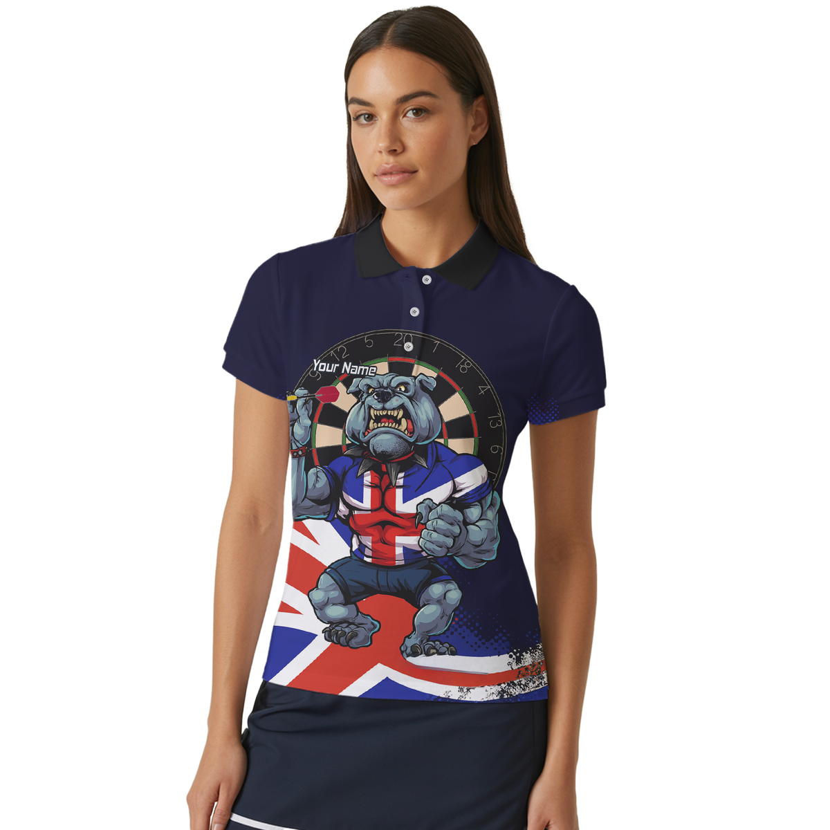 Personalised British Bulldog UK Darts Polo Shirt Navy Union Jack For Men L8151 additional image 4