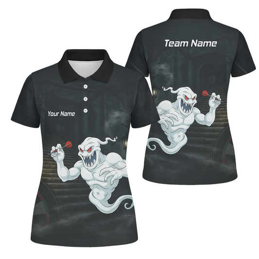 Personalised Scary Ghost Dart Polo Shirt Black White For Men L2060 main image - polo No