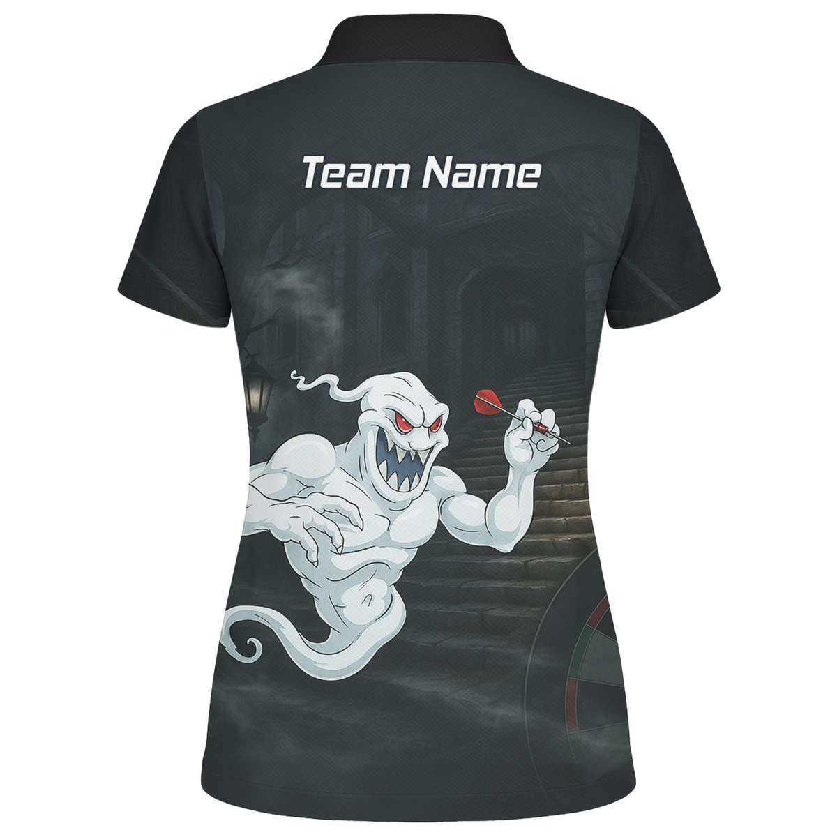Personalised Scary Ghost Dart Polo Shirt Black White For Men L2060 additional image 2