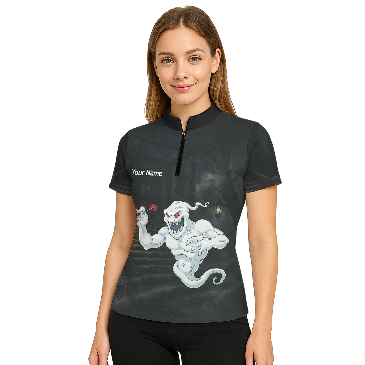 Personalised Scary Ghost Dart Polo Shirt Black White For Men L2060 additional image 5