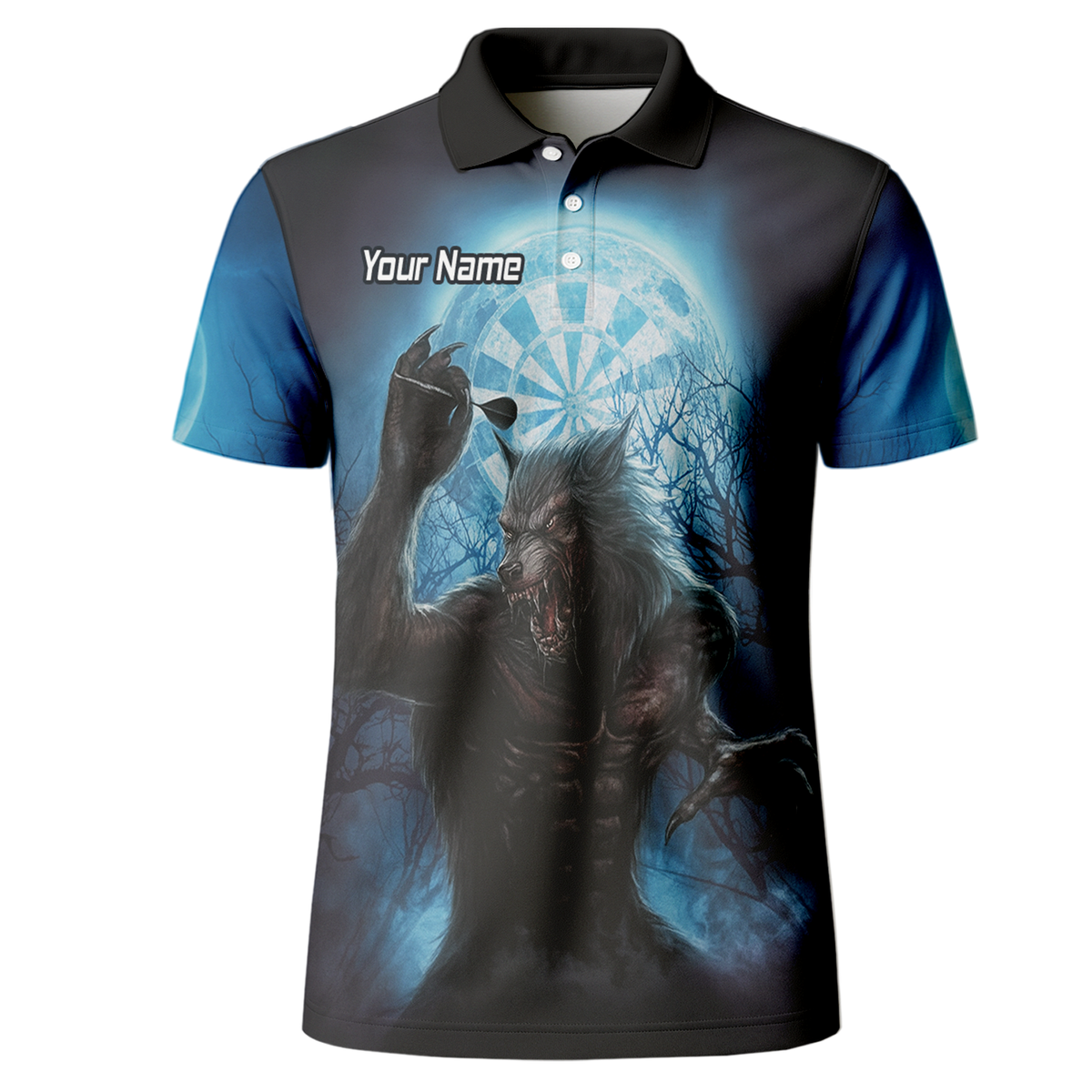 Personalised Werewolf Moon Darts Polo Shirt Blue Black For Men Z5250 additional image 2