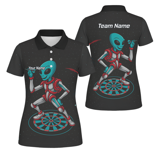 Personalised Black Alien Space Darts Polo Shirt Teal Red For Men G2888 main image - polo No