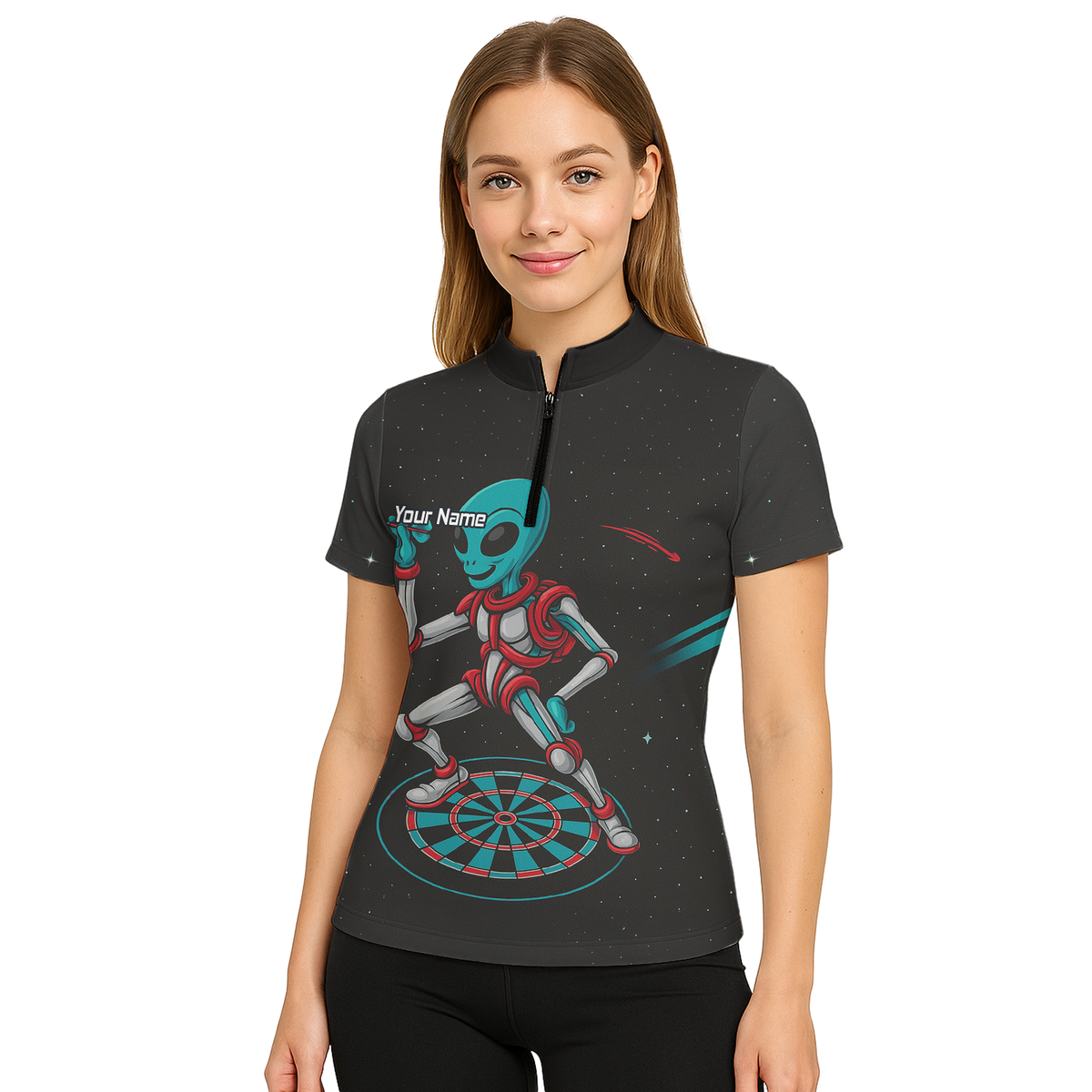 Personalised Black Alien Space Darts Polo Shirt Teal Red For Men G2888 additional image 5