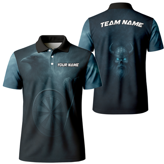 Personalized Viking Raven Skull Dart Jersey Polo Shirt Dark Blue main image - polo, Pocket No