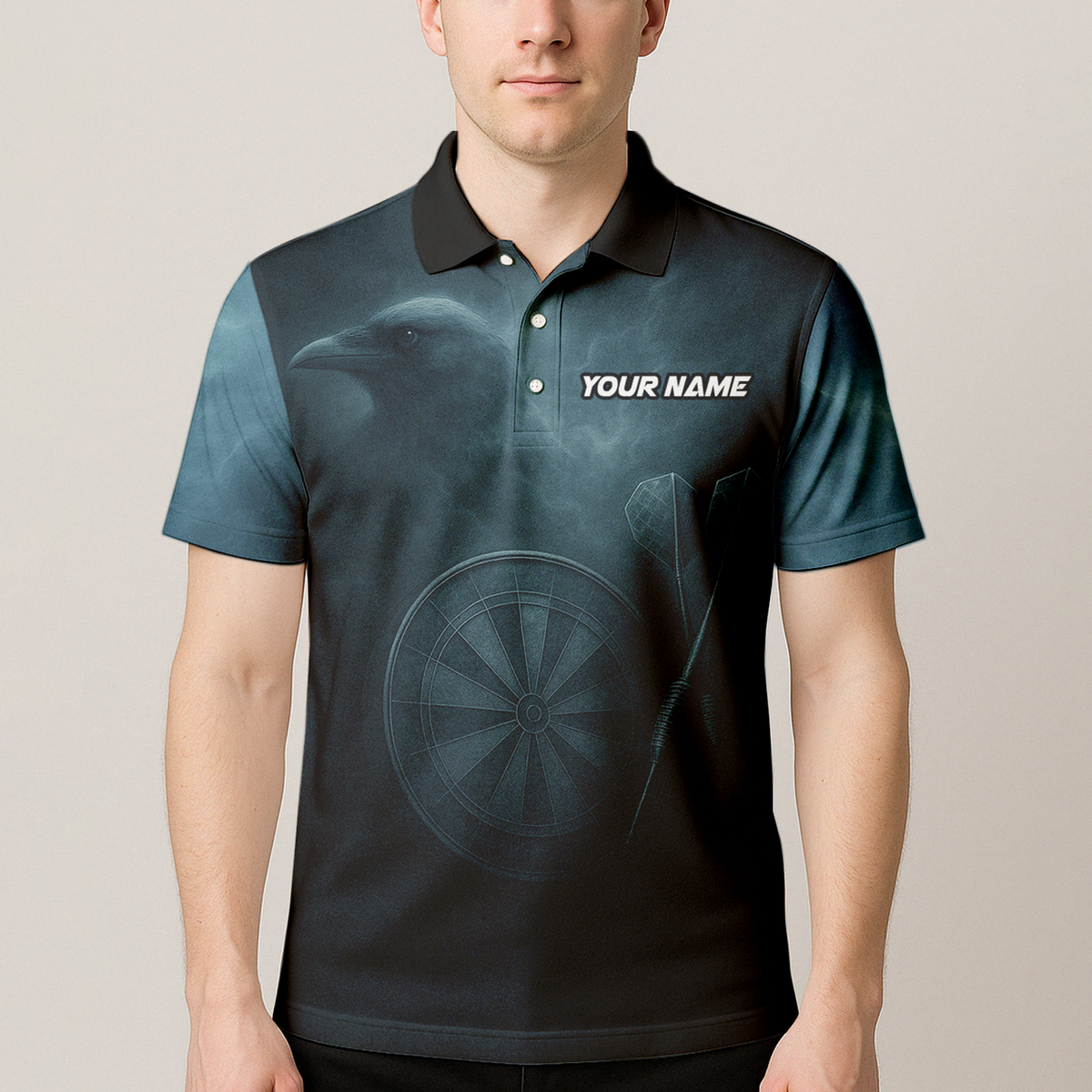 Personalized Viking Raven Skull Dart Jersey Polo Shirt Dark Blue additional image 4