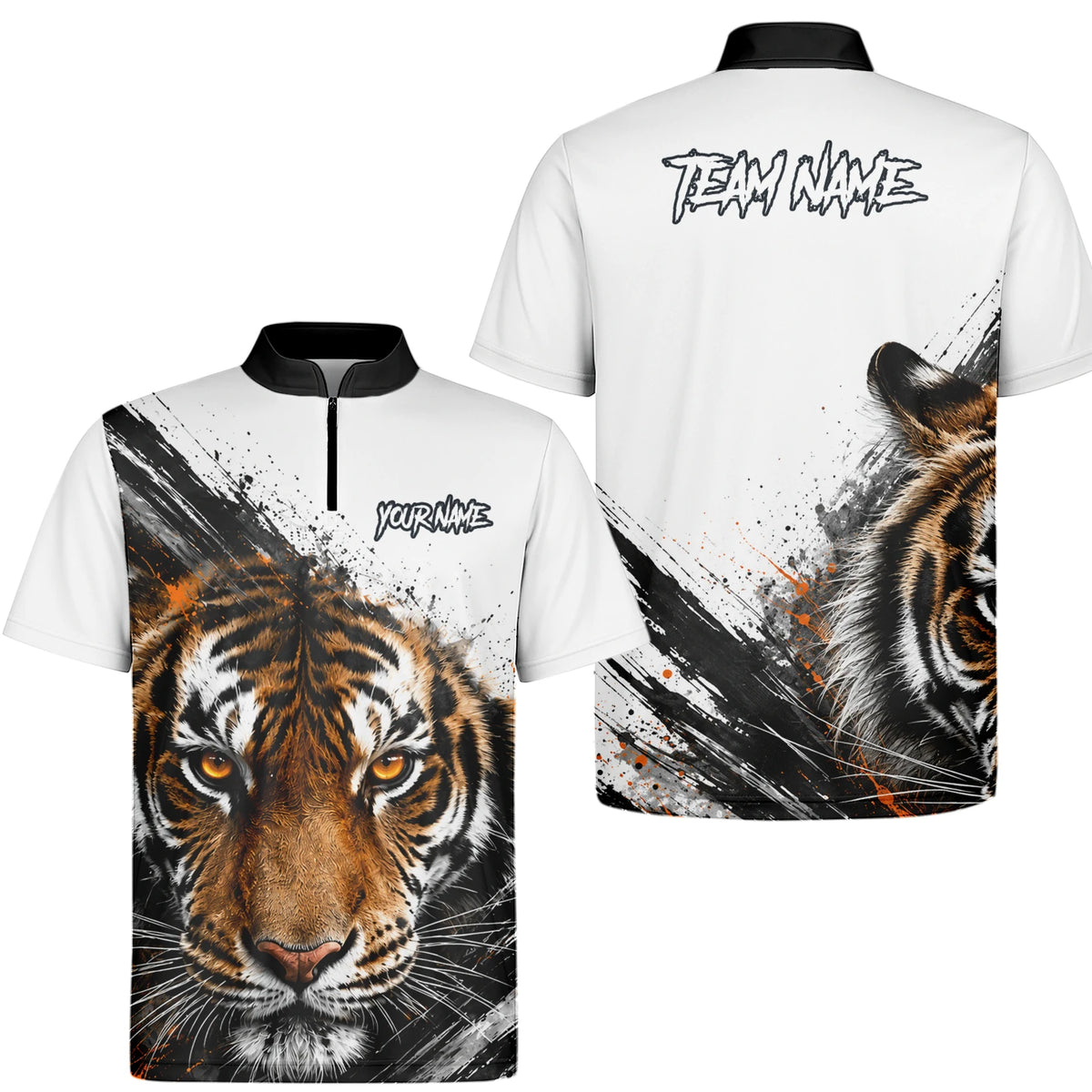 Personalised White Black Orange Tiger Darts Shirt For Men N832