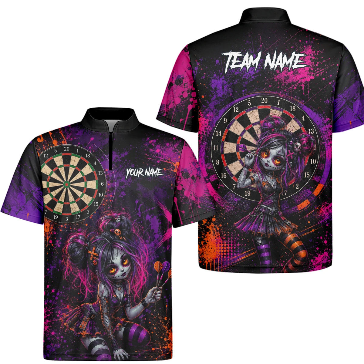Personalised Black Purple Pink & Orange Gothic Darts Shirt For Men Z641