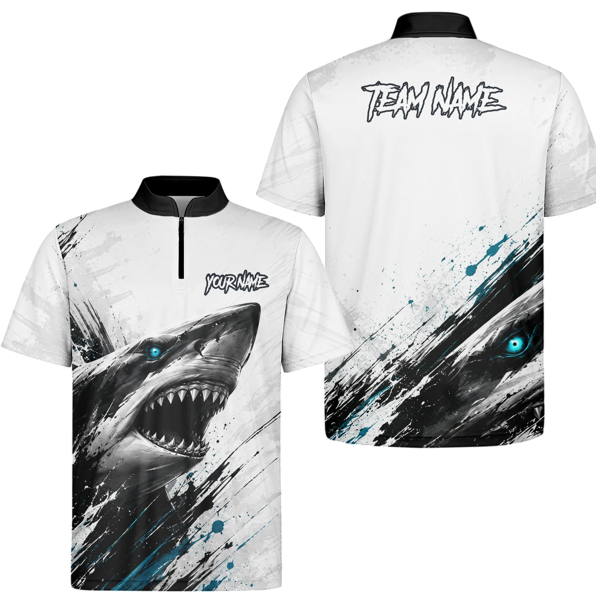Personalised White Black Teal Shark Darts Shirt For Men D067