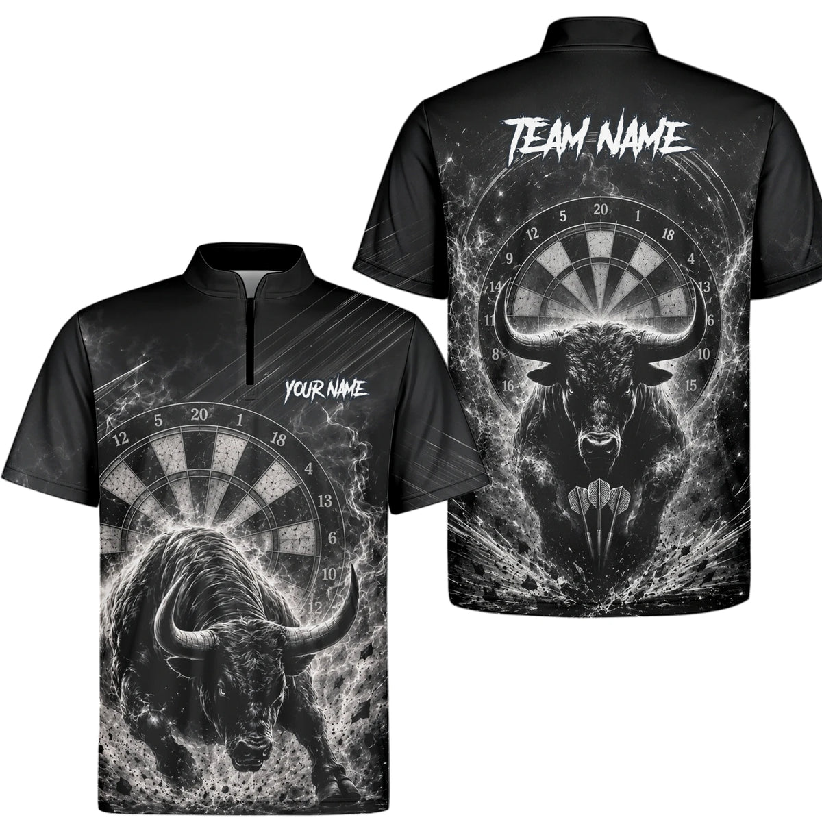 Personalised Black & White Bull Head Darts Shirt For Men V420