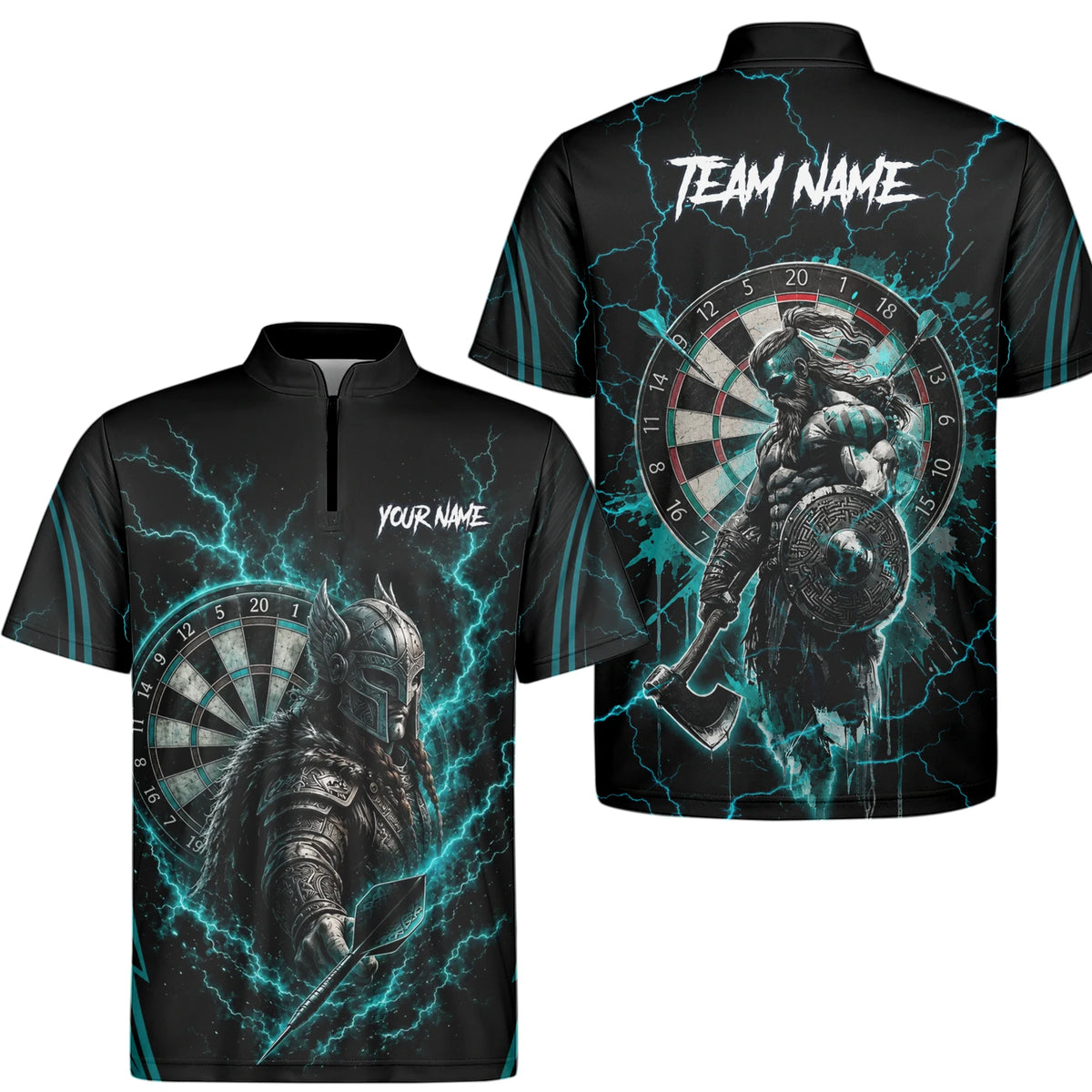 Personalised Teal Lightning Viking Darts Polo Shirt For Men O328