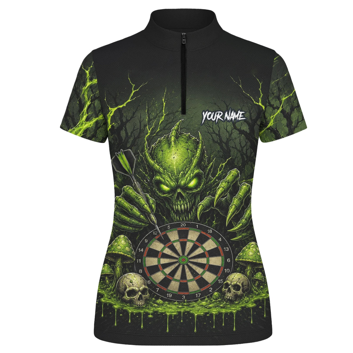 Personalised Black & Green Monster Skull Dartboard Darts Shirt For Women A277