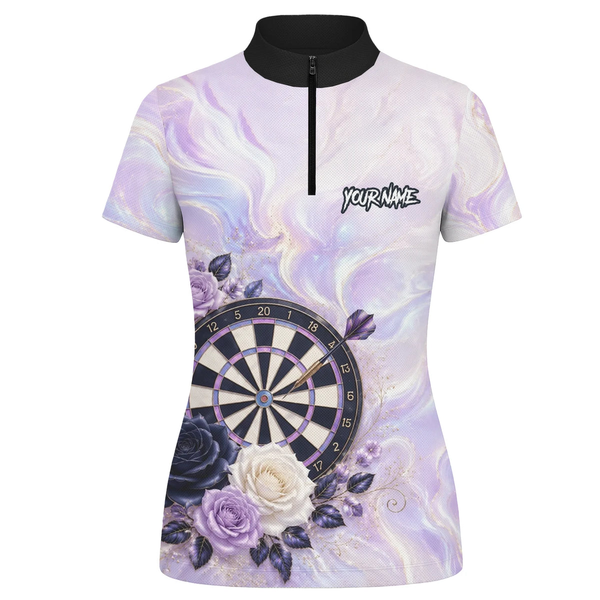 Personalised Purple Marble Rose Darts Polo Shirt For Women S206