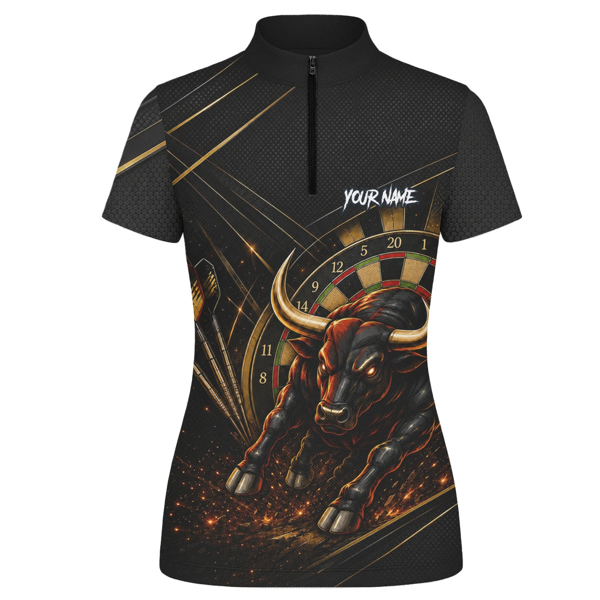 Personalised Black & Gold Bull Darts Polo Shirt For Women K607