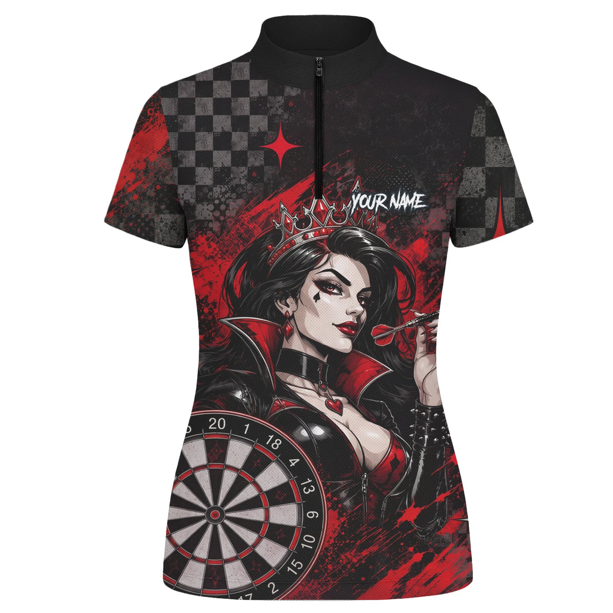 Personalised Black & Red Queen of Hearts Darts Shirt For Women R803