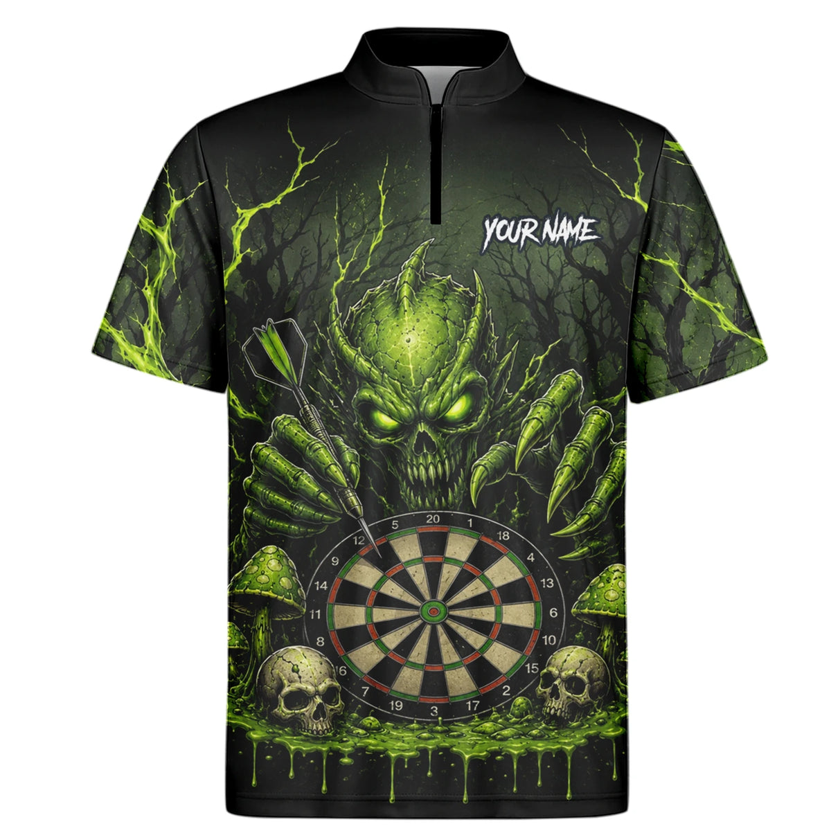 Personalised Black & Green Monster Skull Dartboard Darts Shirt For Men A277