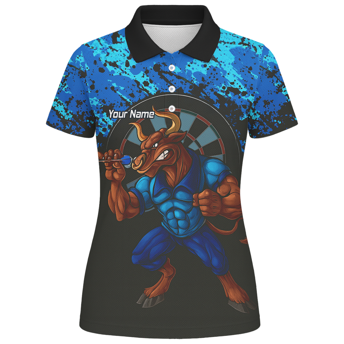 Personalised Bull Darts Polo Shirt Blue Black Splatter For Men Q5112 additional image 1