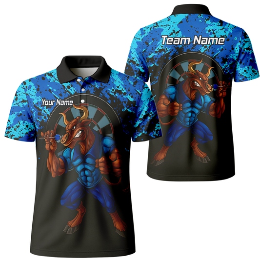 Personalised Bull Darts Polo Shirt Blue Black Splatter For Men Q5112 main image - polo No