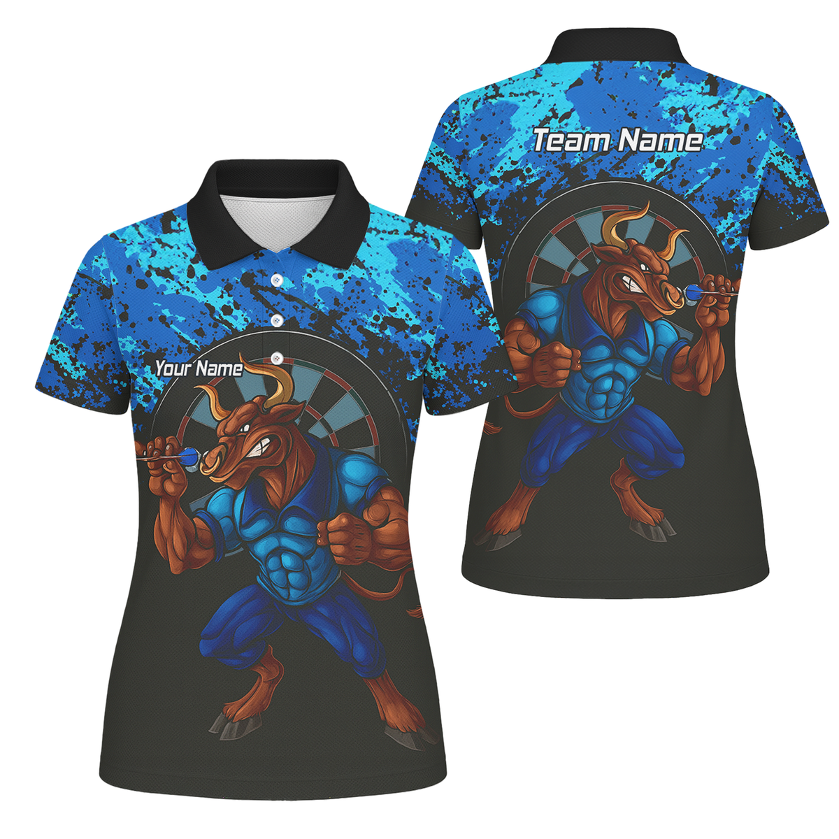 Personalised Bull Darts Polo Shirt Blue Black Splatter For Men Q5112 main image - polo No