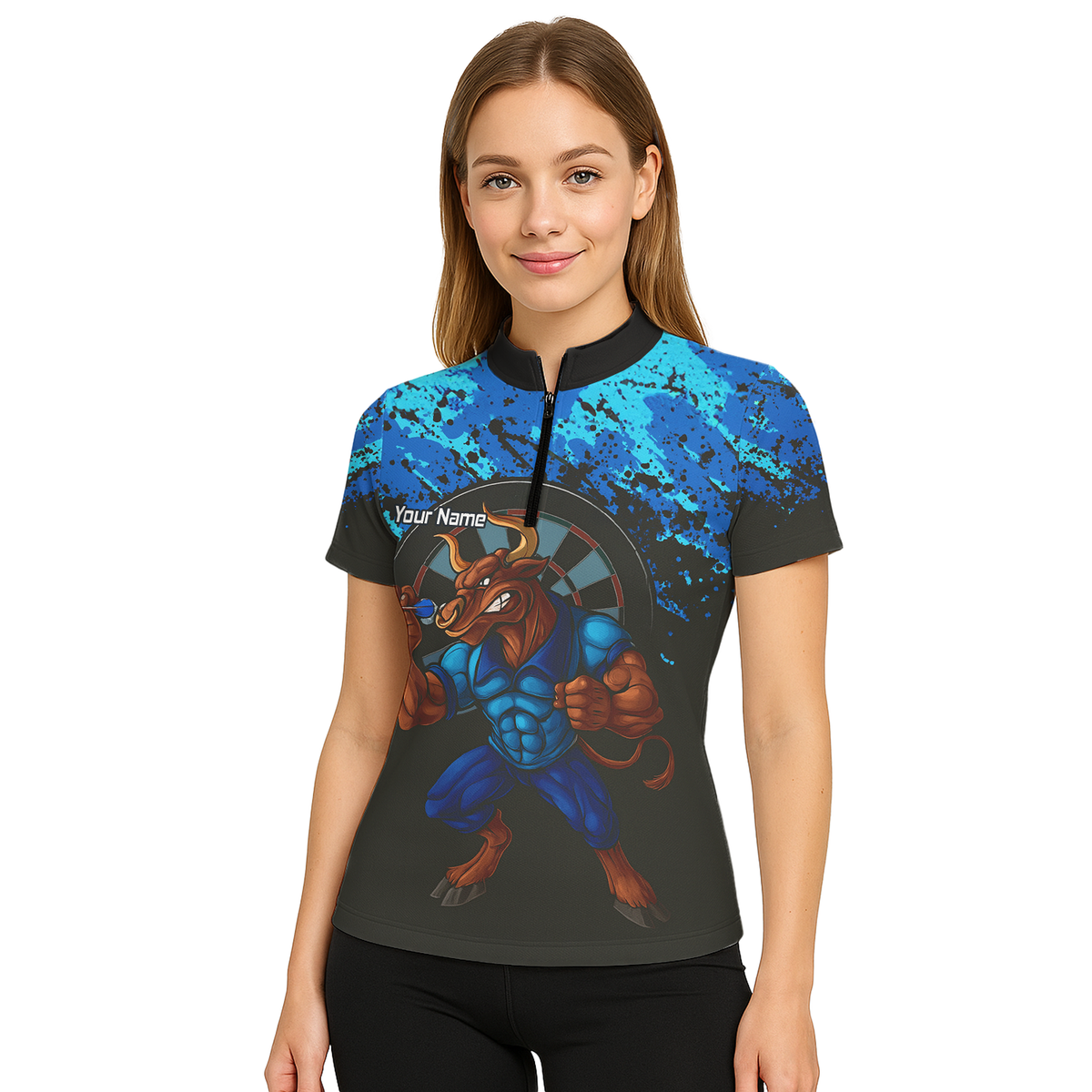 Personalised Bull Darts Polo Shirt Blue Black Splatter For Men Q5112 additional image 5