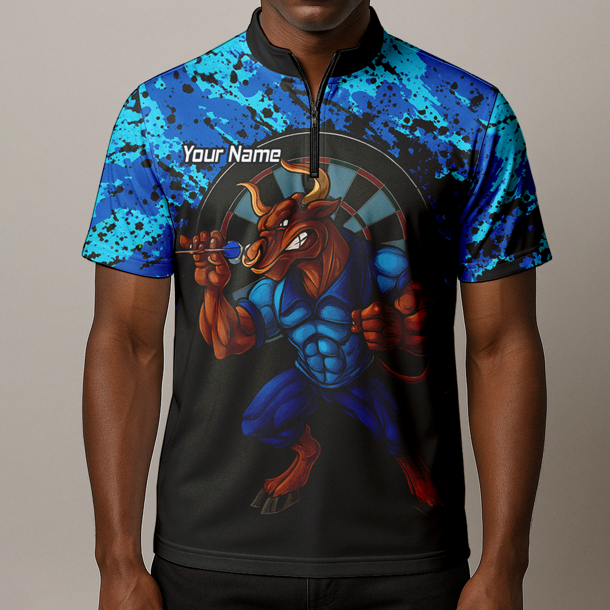 Personalised Bull Darts Polo Shirt Blue Black Splatter For Men Q5112 additional image 8