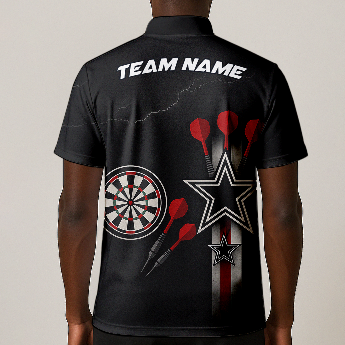 Custom Personalized Dart Polo Shirt Black Red White Stars Grunge Darts additional image 1