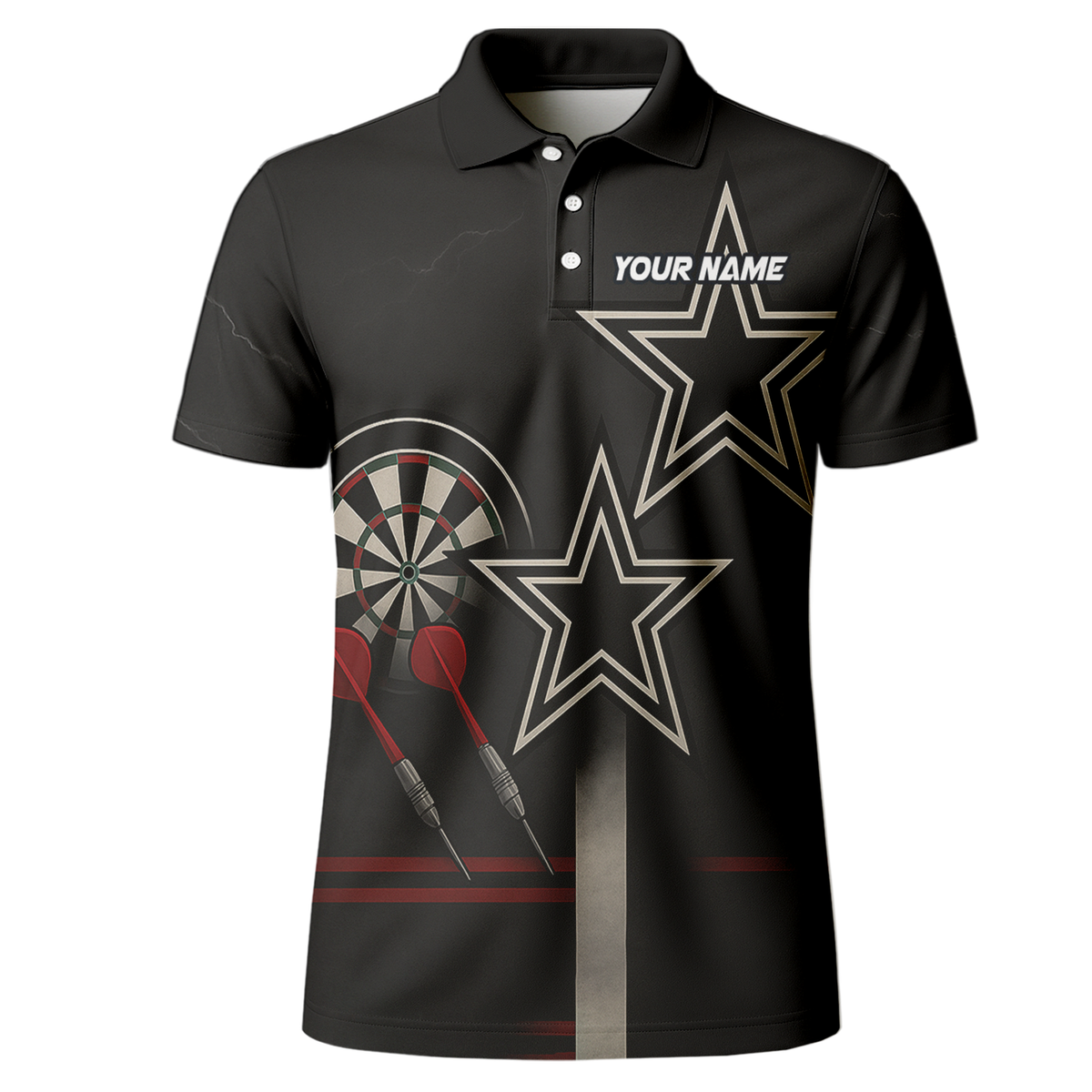 Custom Personalized Dart Polo Shirt Black Red White Stars Grunge Darts additional image 2