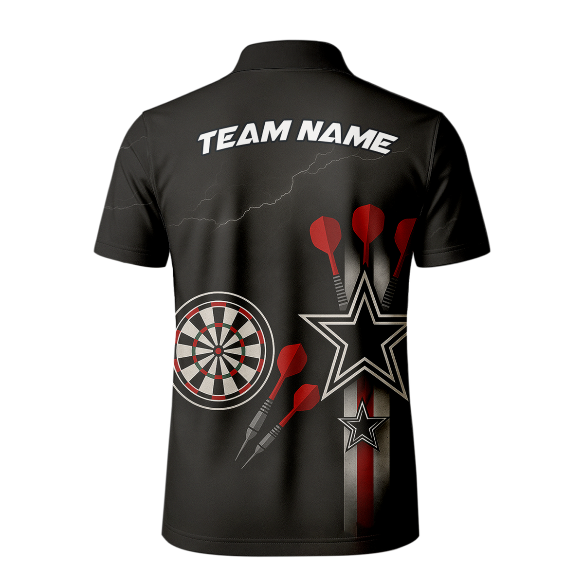 Custom Personalized Dart Polo Shirt Black Red White Stars Grunge Darts additional image 3