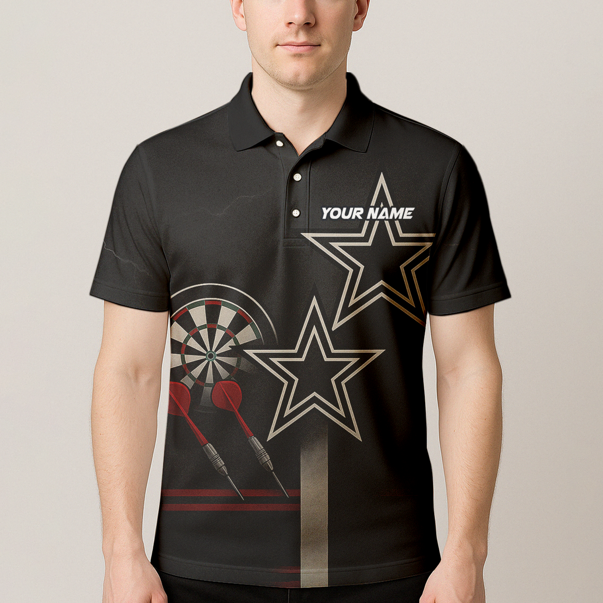 Custom Personalized Dart Polo Shirt Black Red White Stars Grunge Darts additional image 4