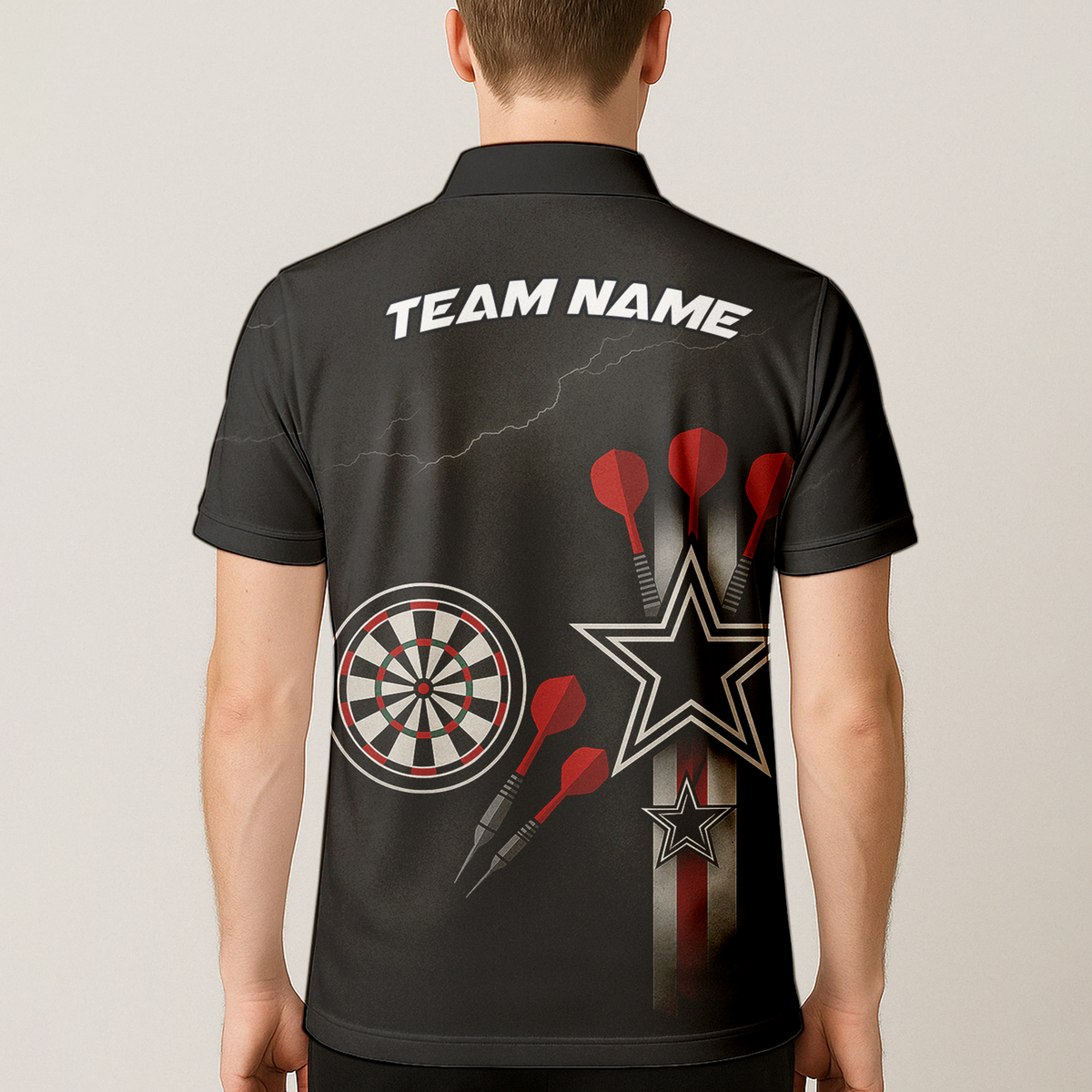 Custom Personalized Dart Polo Shirt Black Red White Stars Grunge Darts additional image 5