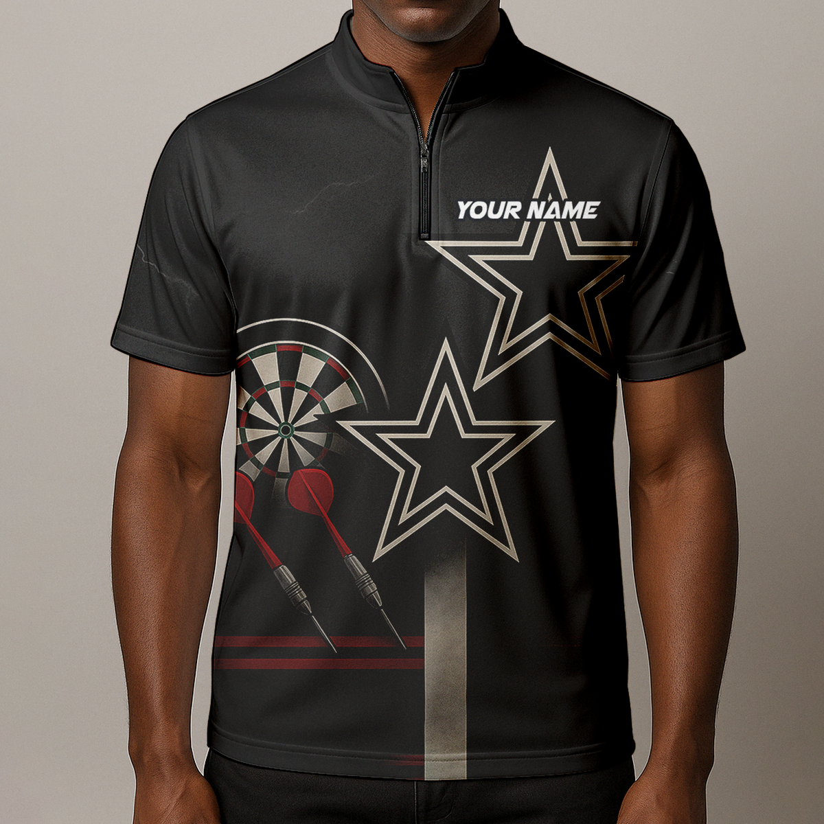Custom Personalized Dart Polo Shirt Black Red White Stars Grunge Darts additional image 8