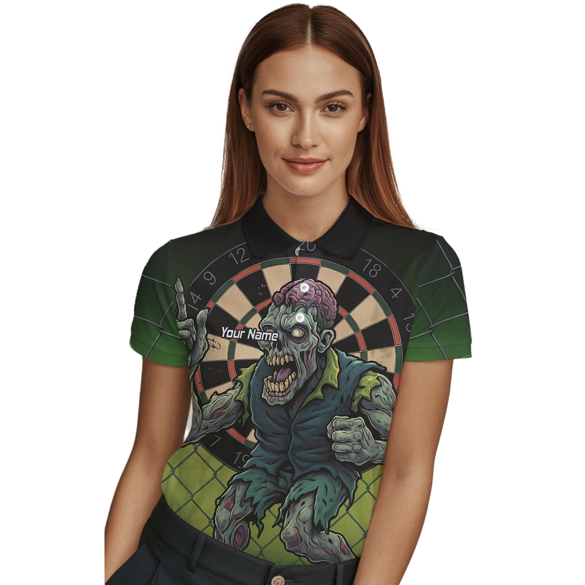 Personalised Zombie Darts Polo Shirt Green Black For Men P6458 additional image 3