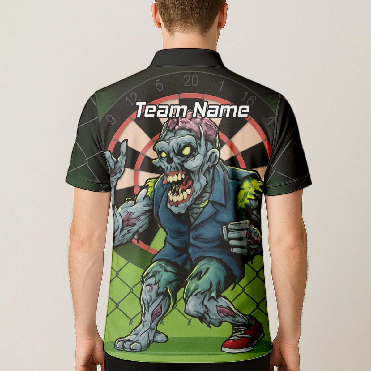 Personalised Zombie Darts Polo Shirt Green Black For Men P6458 additional image 5