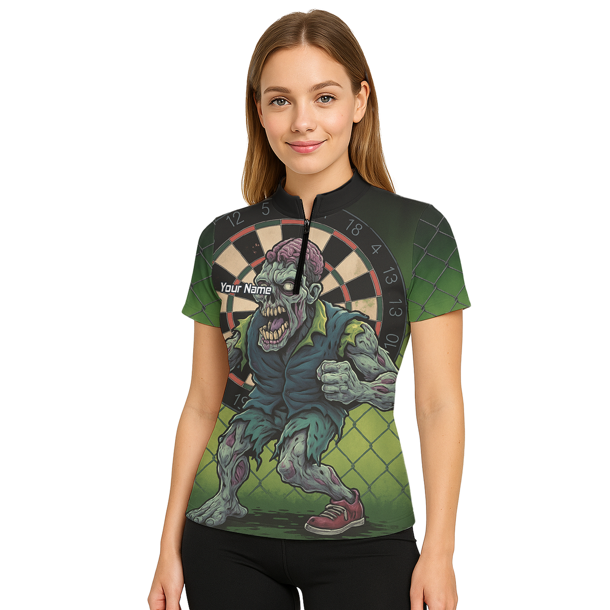 Personalised Zombie Darts Polo Shirt Green Black For Men P6458 additional image 5
