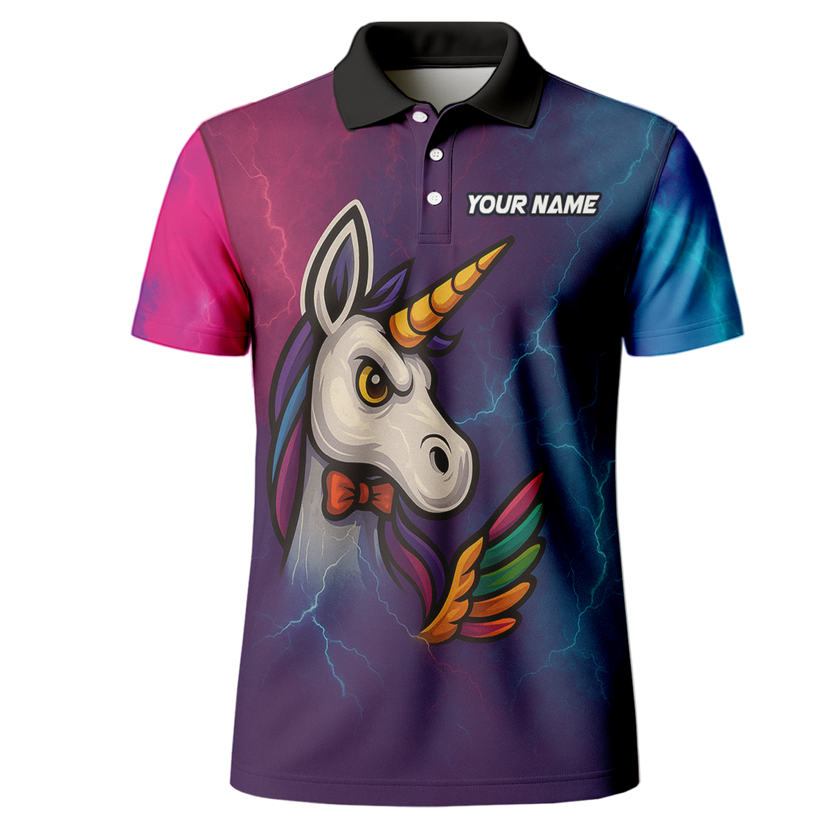Personalized Unicorn Rainbow Lightning Dart Shirt Polo Purple Blue additional image 2